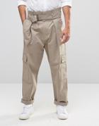 Asos High Waisted Drop Crotch Smart Trousers With Paper Bag Waist - Green
