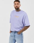 Asos Design Oversized Half Sleeve Sweatshirt With Text Detail In Purple - Purple