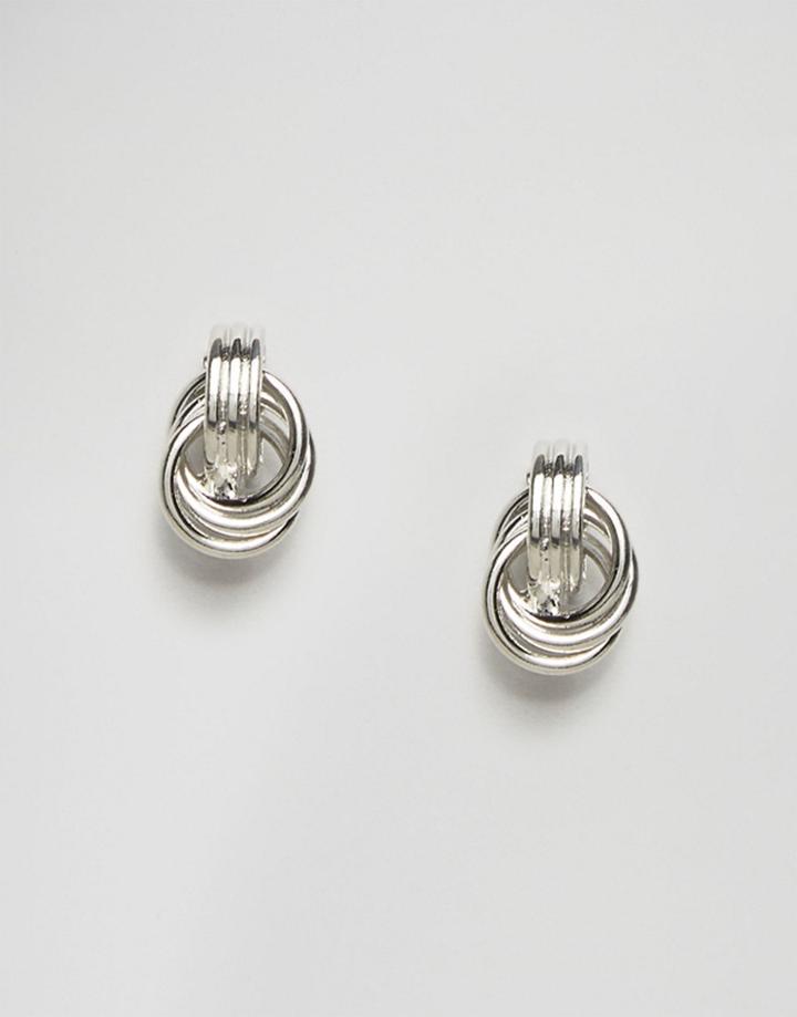 Nylon Silver Plated Knotted Stud Earrings - Silver