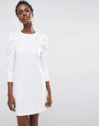 Asos Crepe Mini Dress With Puff Sleeves - White