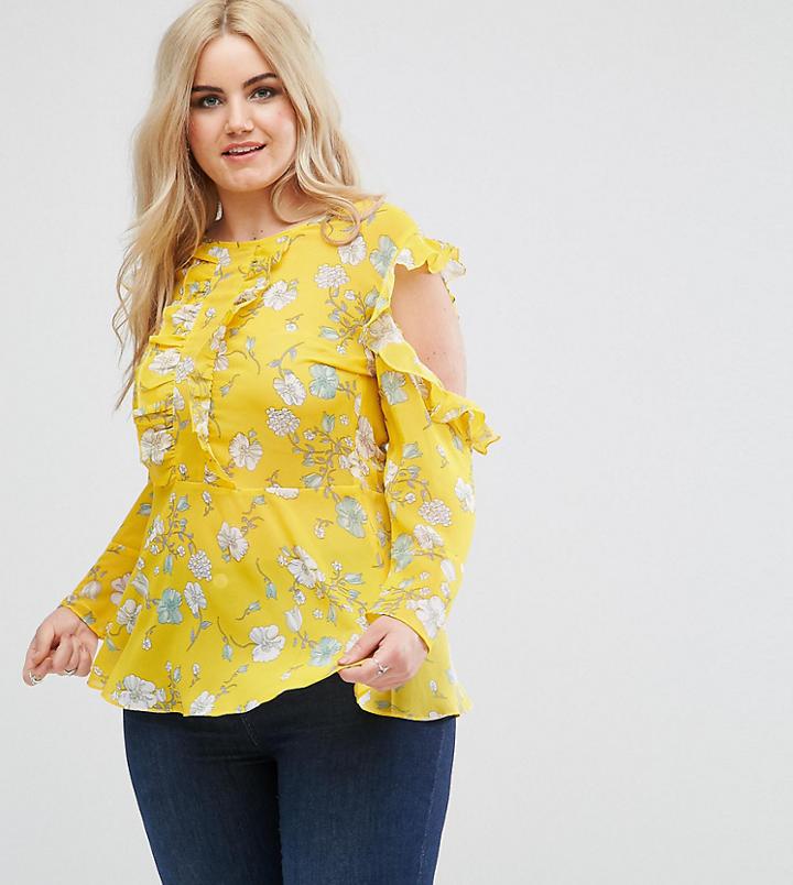Boohoo Plus Cold Shoulder Floral Top - Multi