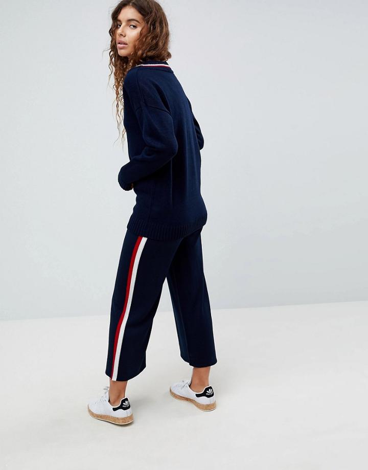Asos Co-ord Culottes With Tipping - Navy
