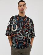 Asos Design Oversized T-shirt With All Over Snake Print - Multi