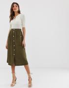 Y.a.s Cotton Button Through Midi Skirt - Cream
