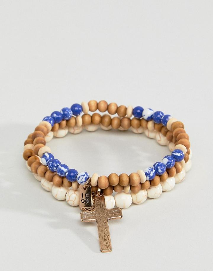 Icon Brand Blue & Cream Beaded Bracelet In 3 Pack Exclusive To Asos - Blue
