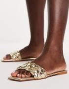 Truffle Collection Square Toe Flat Sliders In Gold