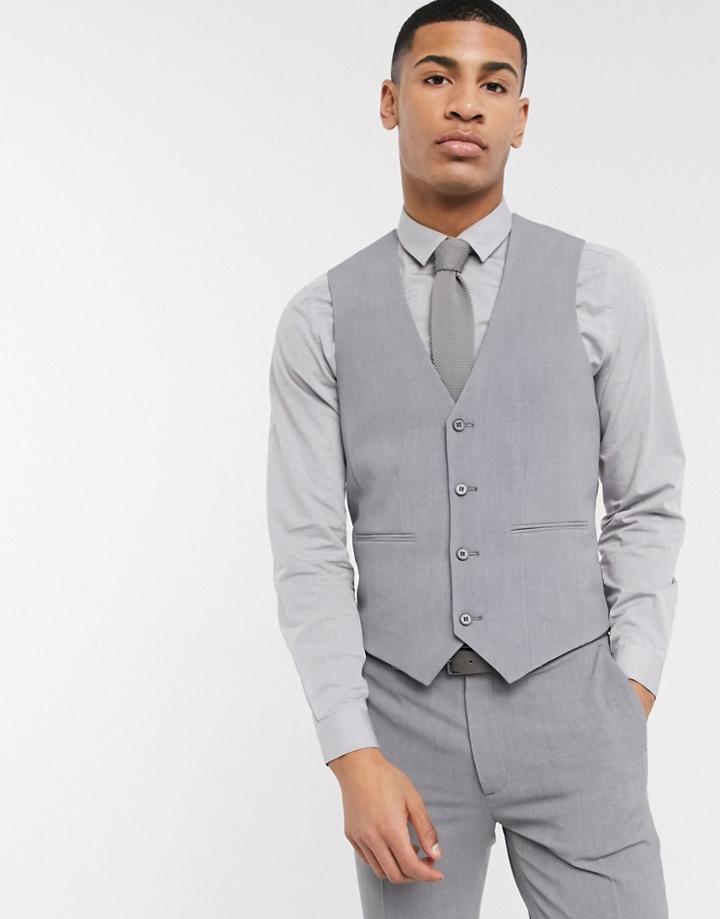 Asos Design Super Skinny Suit Suit Vest In Four Way Stretch In Mid Gray-grey