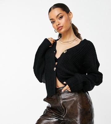 Brave Soul Petite Daisy Boxy Cardigan-black