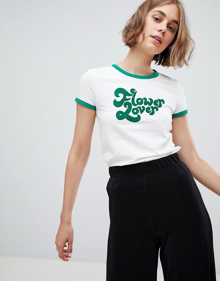 Monki Slogan Tee In White - White