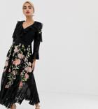 Asos Design Petite Embroidered Wrap Maxi Dress-black