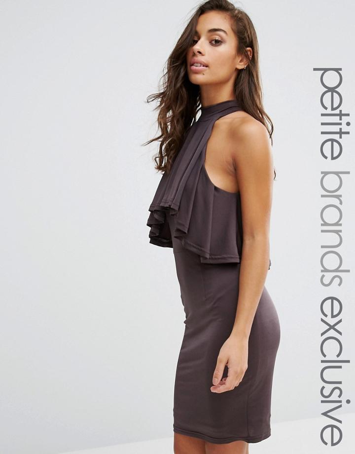Naanaa Petite High Neck Ruffle Front Mini Bodycon Dress - Gray