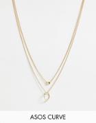 Asos Design Curve Multirow Necklace With Twisted Nugget Bead And Hoop In Gold Tone - Gold