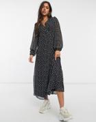 Vila Recycled Blend Wrap Dress With Balloon Sleeve In Dark Floral-multi