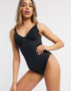Asos Design Underwired Mesh Overlay Cupped Swimsuit In Black