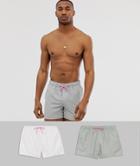 Asos Design Swim Shorts 2 Pack In Gray & White Short Length Multipack Saving