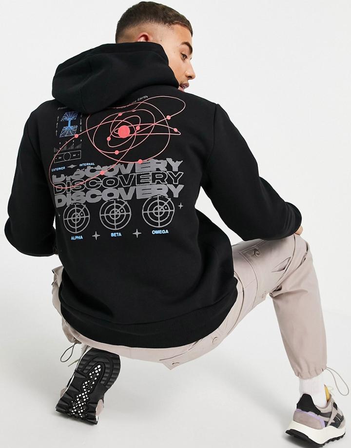 Topman Discovery Print Hoodie In Black