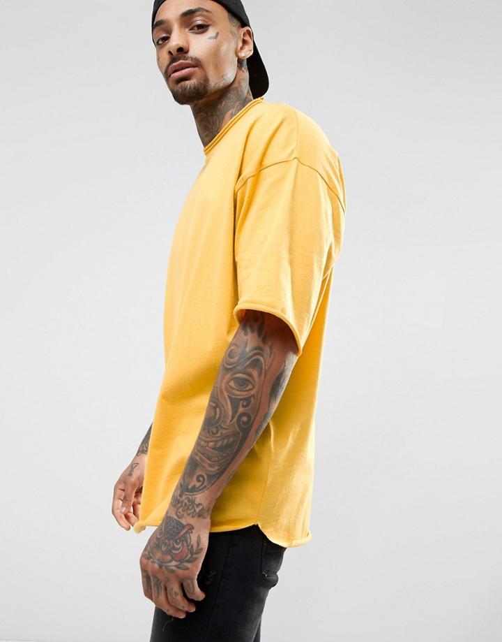 Asos Super Oversized Heavyweight T-shirt With Raw Edge - Yellow