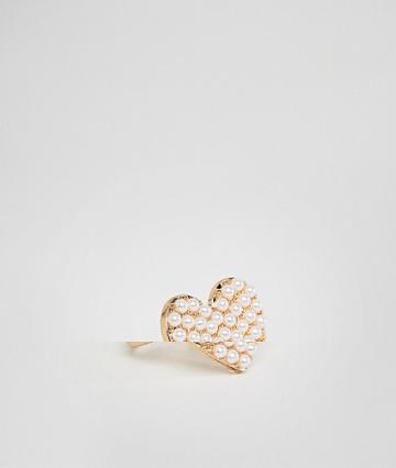 Asos Design Ring With Pearl Heart In Gold - Gold