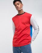 Asos Longline Long-sleeve T-shirt With Contrast Color Blocking - Red