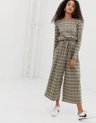 Daisy Street Jumpsuit With Drawstring Waist In Vintage Check - Beige