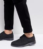 Asos Wide Fit Lace Up Derby Shoes In Black Leather With Ribbed Sole - Black