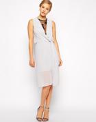 Asos Drape Midi Dress With Lace Insert - Gray