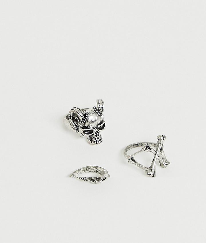Reclaimed Vintage Inspired Ring Pack With Animal Skull Detail Exclusive To Asos-silver