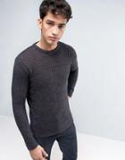 Brave Soul Mens Crew Neck Knitted Sweater With Beehive Knit - Black