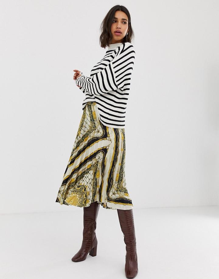Stradivarius Scarf Print Pleat Skirt In Multi - Multi