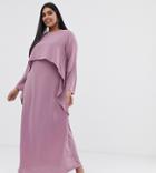 Verona Curve Long Sleeved Layered Dress In Dusty Rose - Pink