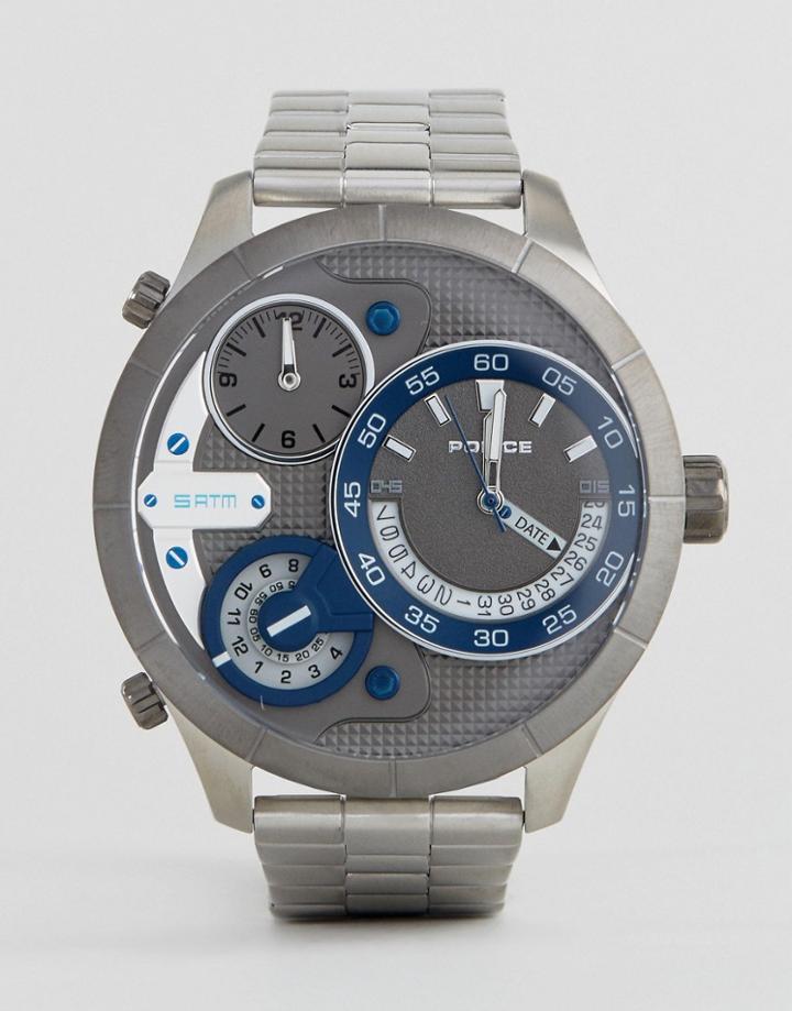 Police Bushmaster Watch With Stainless Steel Bracelet - Silver