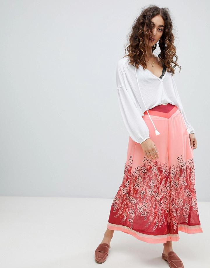 Free People Off The Grid Grapic Print Culottes-red