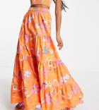 Collusion Floral Tiered Maxi Skirt In Orange