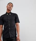 Reclaimed Vintage Inspired Shirt With Collar Tips And Short Sleeves - Black