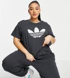 Adidas Originals '80s Aerobic' Plus Roll Sleeve T-shirt With Trefoil In Black