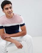 Asos Design Muscle Fit T-shirt With Color Block In Navy - Navy