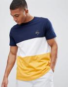 New Look Color Block T-shirt With Brooklyn Embroidery In Green - Yellow