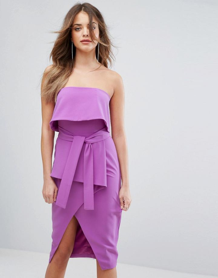 Lavish Alice Bandeau Tie Midi Dress - Purple