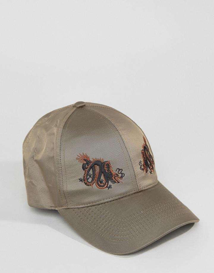 Asos Souvenir Baseball Cap With Dragon Embroidery - Green