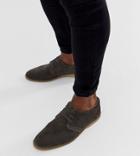 Asos Design Wide Fit Derby Shoes In Gray Suede With Piped Edging - Gray