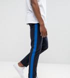 Asos Tall Slim Chinos With Side Stripe In Navy - Navy