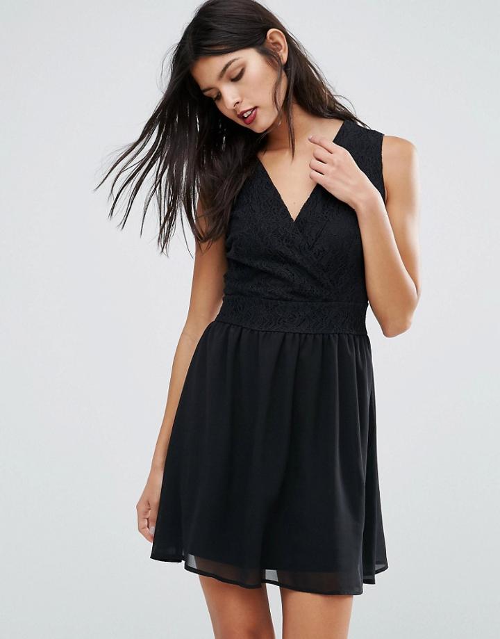 Pussycat London Cross Front Skater Dress - Black
