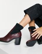 Asos Design Ruby Studded Block Heel Boots In Burgundy-red