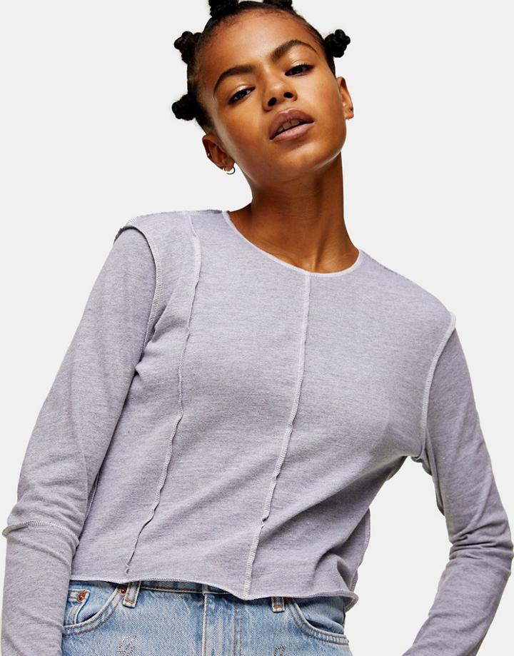 Topshop Stitch Long Sleeve Top-grey