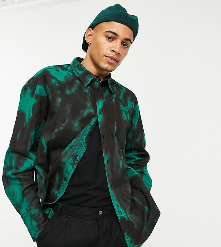 Collusion Oversized Tie-dye Shacket In Green-multi