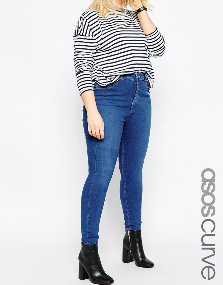 Asos Curve Ridley Skinny Jeans In Reef Wash - Blue