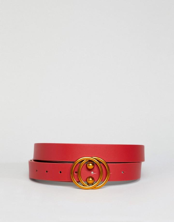 Asos Design Circle And Ball Detail Jeans Belt In Red