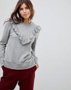 Vero Moda Ruffle Front Sweater - Gray