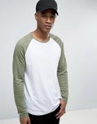 Esprit Longline Contrast Raglan Long Sleeve Top - Green