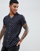 Soul Star Short Sleeve Revere Printed Shirt - Navy